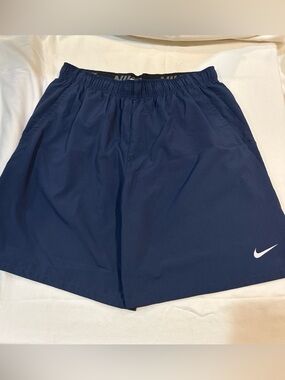 Nike Men’s Dark Blue Athletic Shorts with White Swoosh